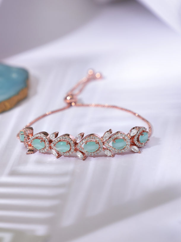 Rubans Rose Gold Plated Handcrafted Sea Green AD Studded  Bracelet