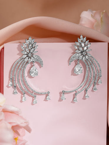 Rubans Silver-Plated White AD Drop Earrings