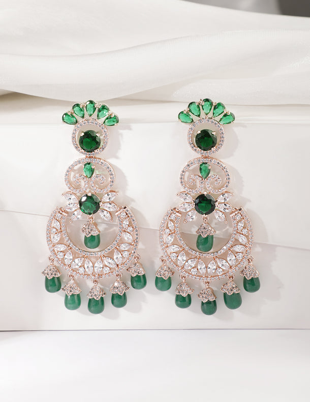 Rubans Rhodium plated Zirconia crystals studded pearl beaded chandelier earrings