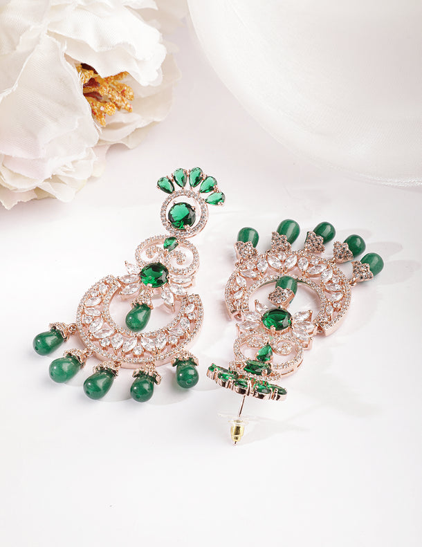 Rubans Rhodium plated Zirconia crystals studded pearl beaded chandelier earrings