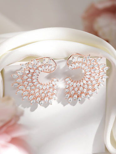 Rubans Rose Gold Plated Handcrafted Zircon Stone Stud Earrings