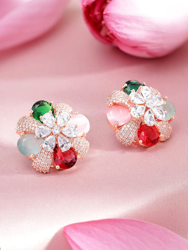 Rubans Rose Gold-Plated Multicolor AD Stud Earrings.