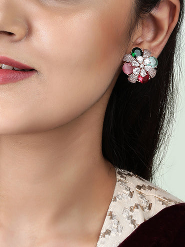 Rubans Rose Gold-Plated Multicolor AD Stud Earrings.