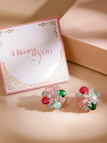 Rubans Rose Gold-Plated Multicolor AD Stud Earrings.