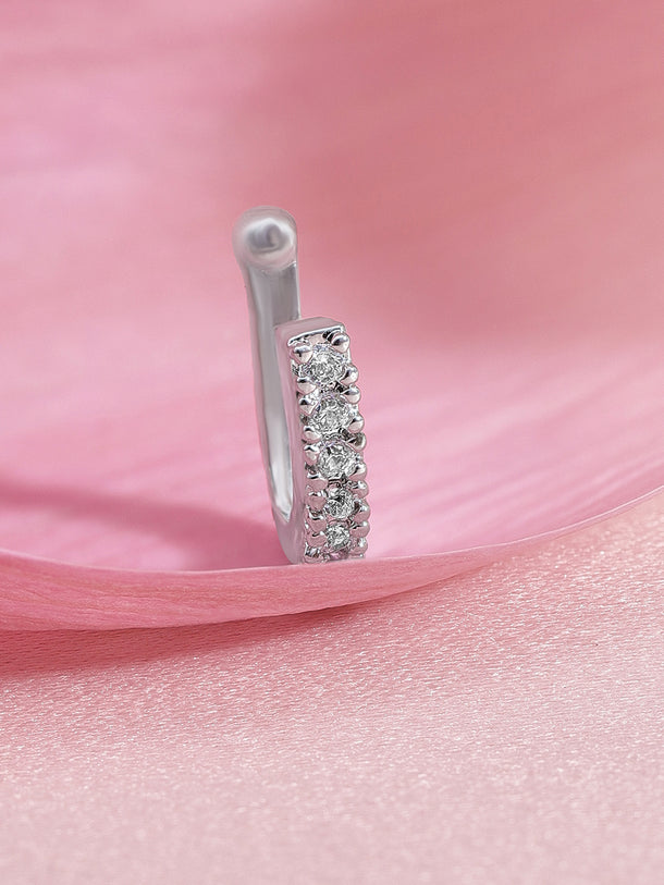 Rubans Silver-Plated White Cubic Zirconia- Stone Studded Handcrafted Adjustable Nose Clip