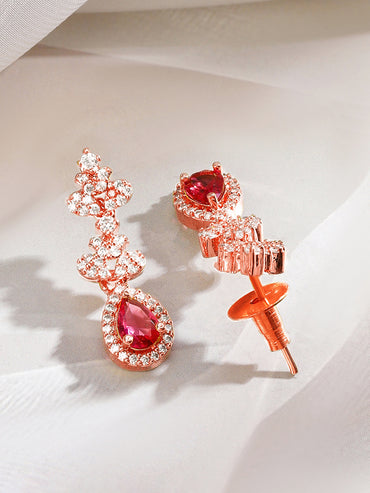 Rubans 22K Rose Gold-Plated Ruby Pink & White Cubic Zirconia Studded Necklace Set with Earrings