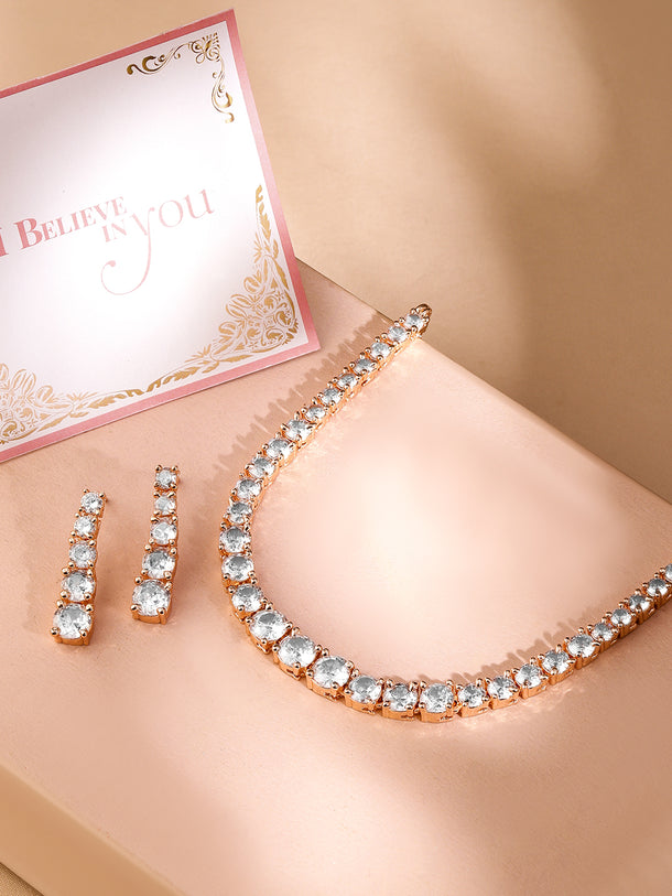 Rubans Rose Gold  Plated Handcrafted Zircon Stone Necklace Set
