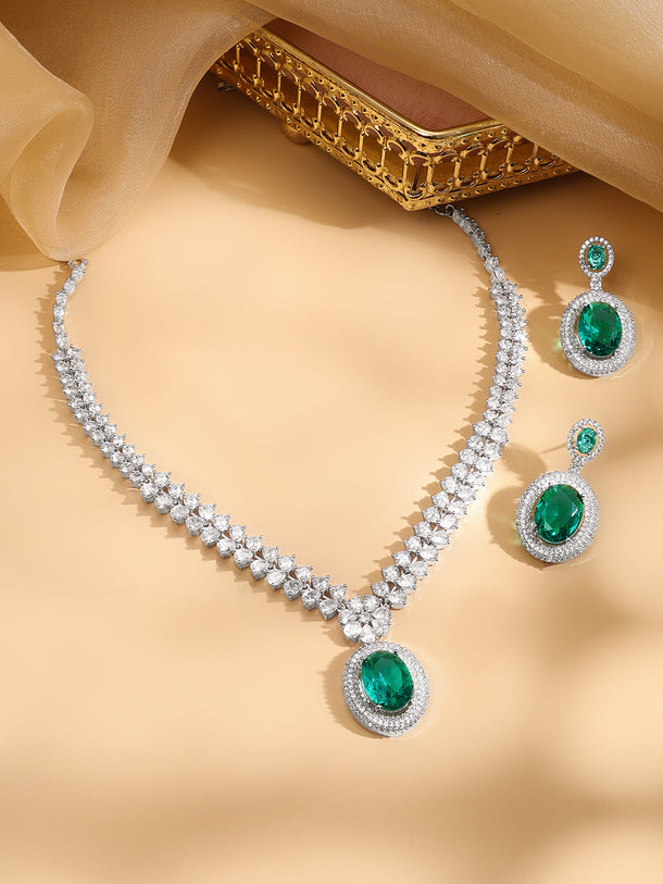 Emerald Necklace Set with American Diamond Zirconia