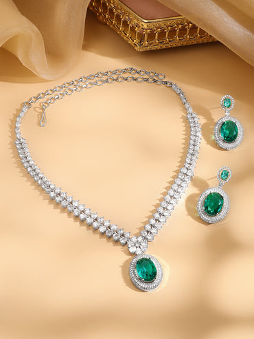 Emerald Necklace Set with American Diamond Zirconia
