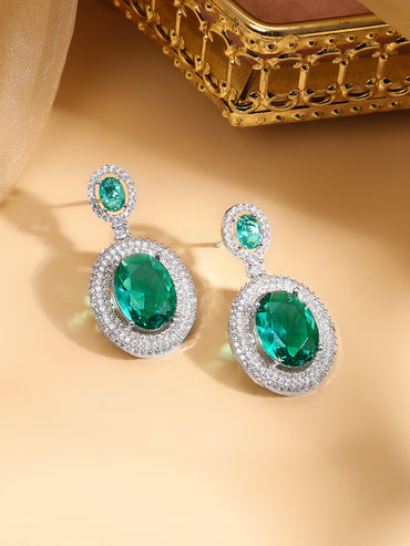 Emerald Necklace Set with American Diamond Zirconia