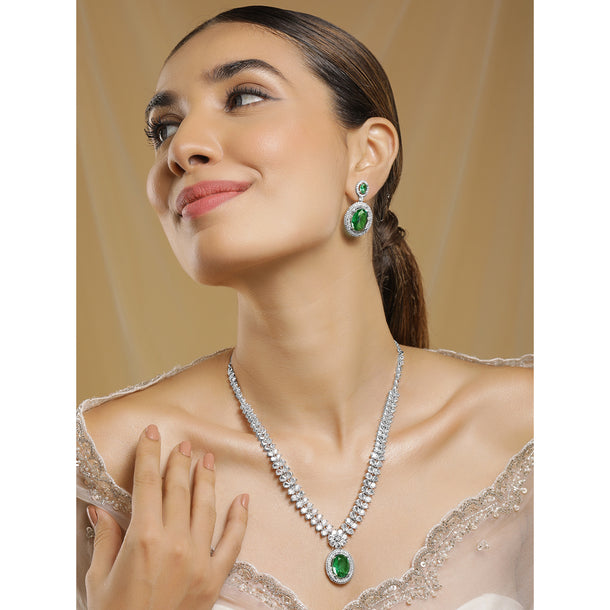 Emerald Necklace Set with American Diamond Zirconia