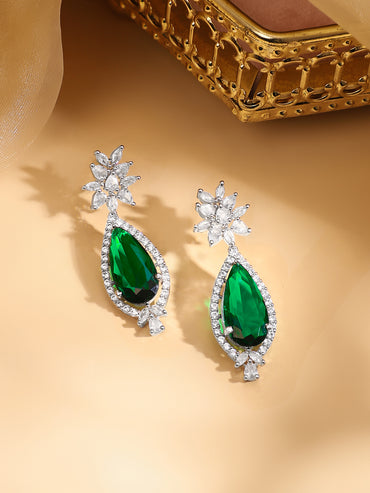 American Diamond Zirconia Floral Green Necklace Set
