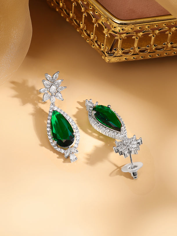 American Diamond Zirconia Floral Green Necklace Set
