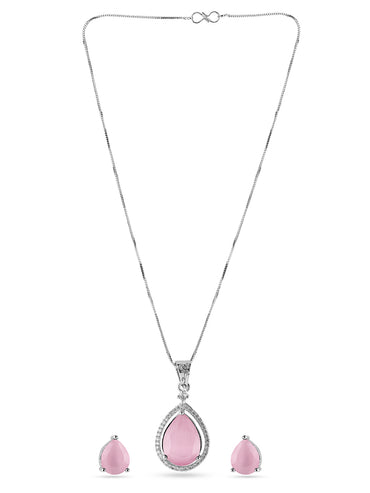 American Diamond Zirconia Pink Pendant Set
