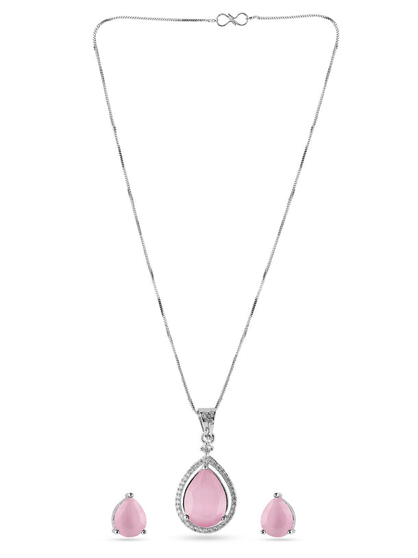 American Diamond Zirconia Pink Pendant Set