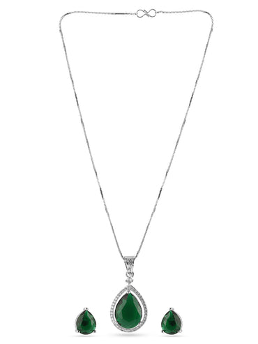 American Diamond Zirconia Green Pendant Necklace Set