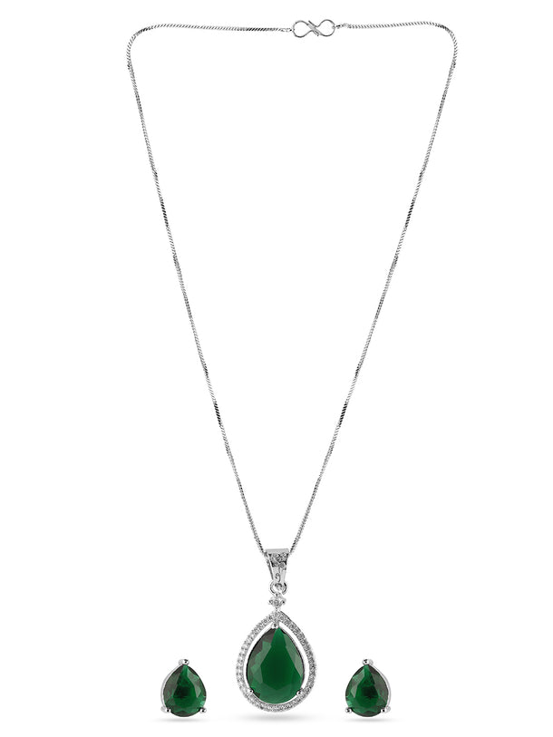 American Diamond Zirconia Green Pendant Necklace Set