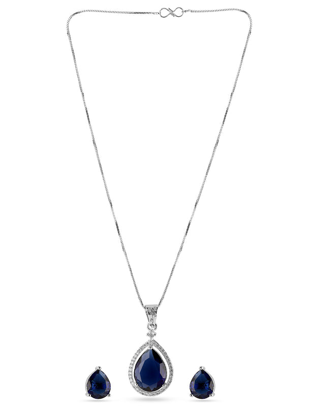 Blue American Diamond Zirconia Pendant Necklace Set