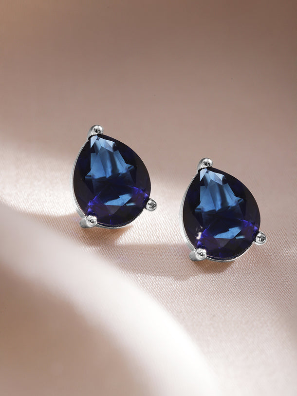 Blue American Diamond Zirconia Pendant Necklace Set