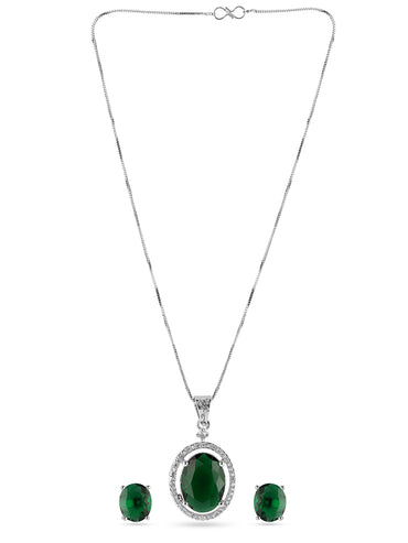 American Diamond Zirconia Green Necklace Set