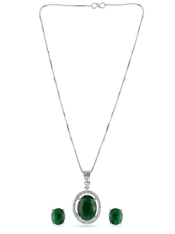 American Diamond Zirconia Green Necklace Set