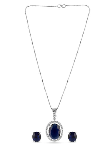 American Diamond Zirconia Blue Necklace Set