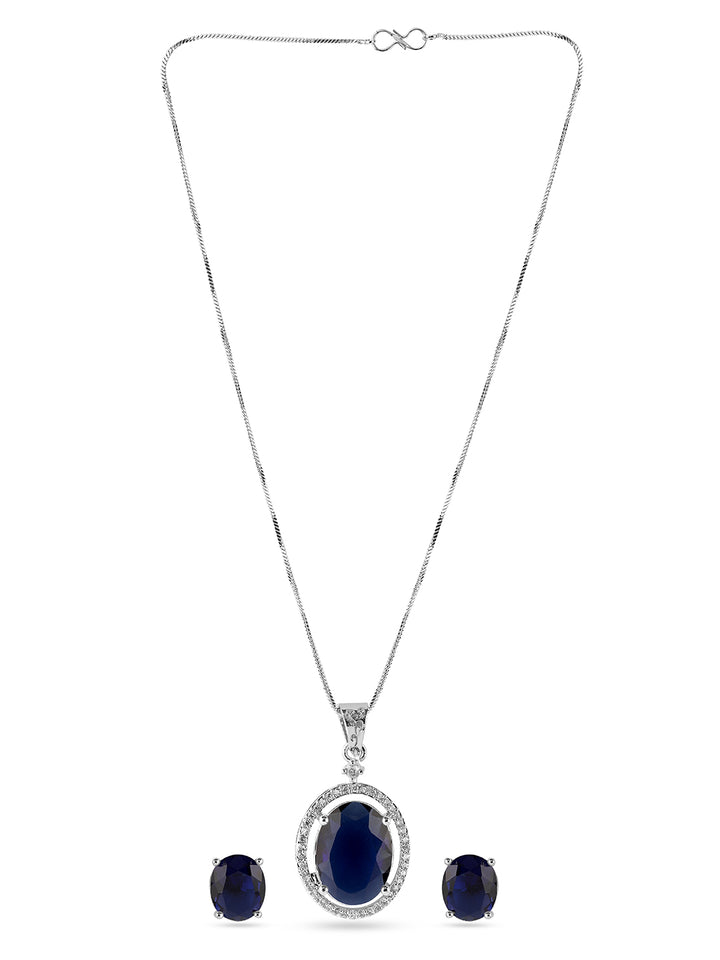 American Diamond Zirconia Blue Necklace Set