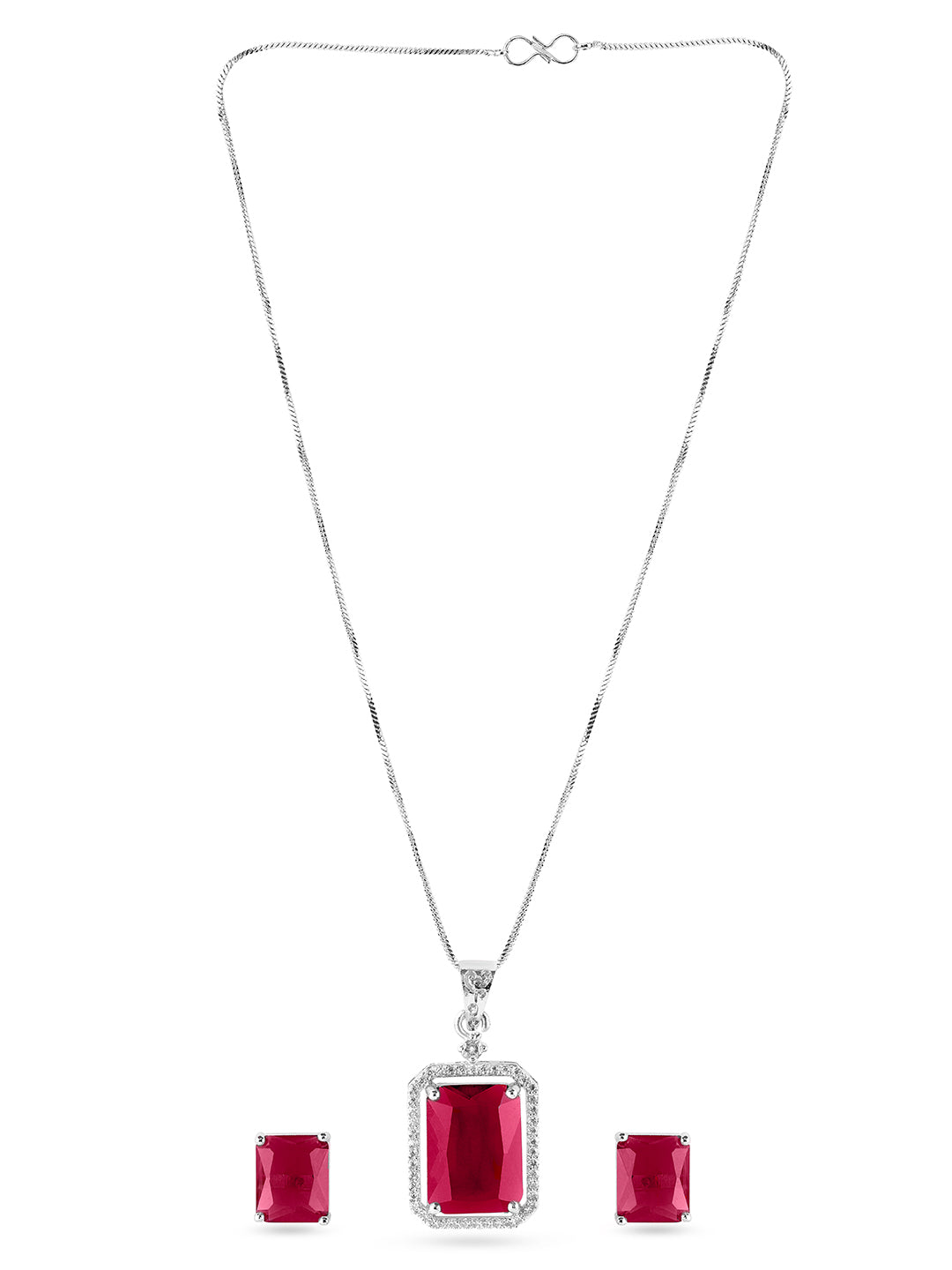 American Diamond Zirconia Ruby Pendant Set