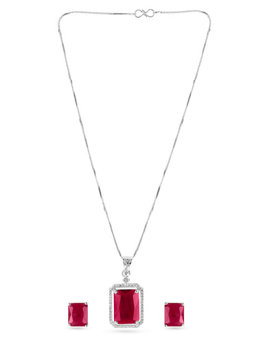 American Diamond Zirconia Ruby Pendant Set