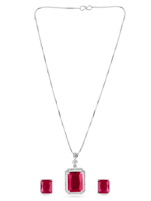 American Diamond Zirconia Ruby Pendant Set