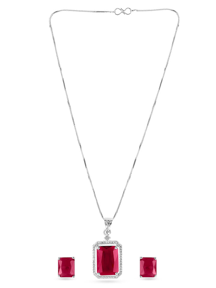 American Diamond Zirconia Ruby Pendant Set