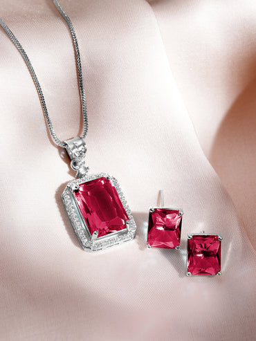 American Diamond Zirconia Ruby Pendant Set