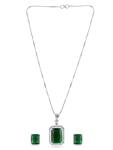 American Diamond Zirconia Emerald Pendant Necklace Set