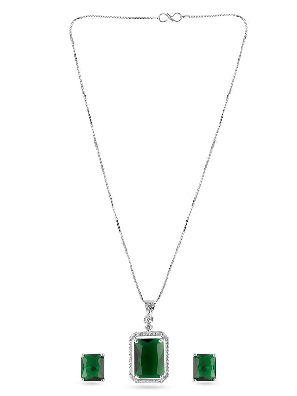 American Diamond Zirconia Emerald Pendant Necklace Set