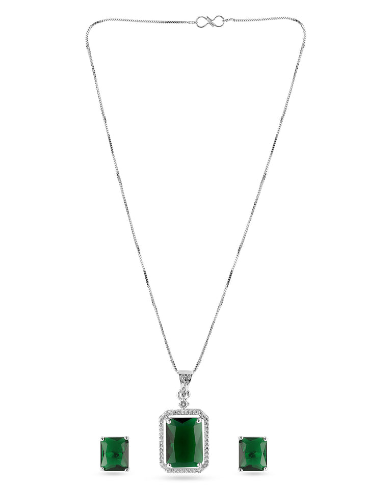 American Diamond Zirconia Emerald Pendant Necklace Set