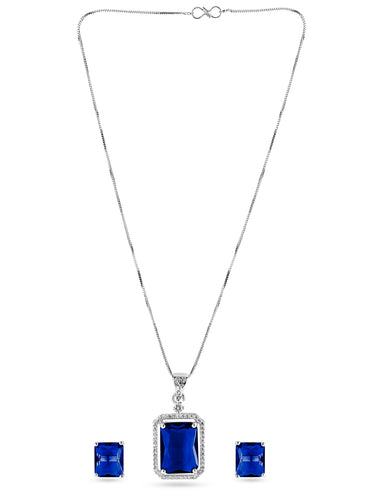 American Diamond Zirconia Blue Pendant Necklace Set
