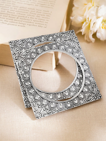 Oxidised Engraved Square Carved Statement Bangles