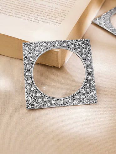 Oxidised Engraved Square Carved Statement Bangles