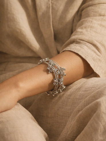 Silver Ghungroo Charm Minimal Bangles Set