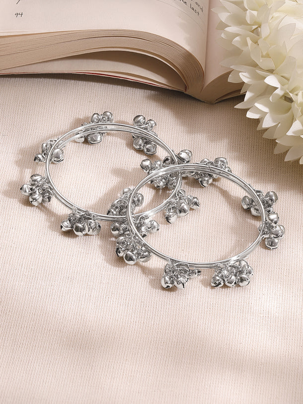 Silver Ghungroo Charm Minimal Bangles Set
