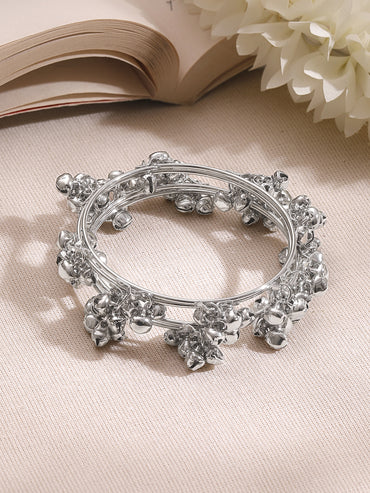 Silver Ghungroo Charm Minimal Bangles Set