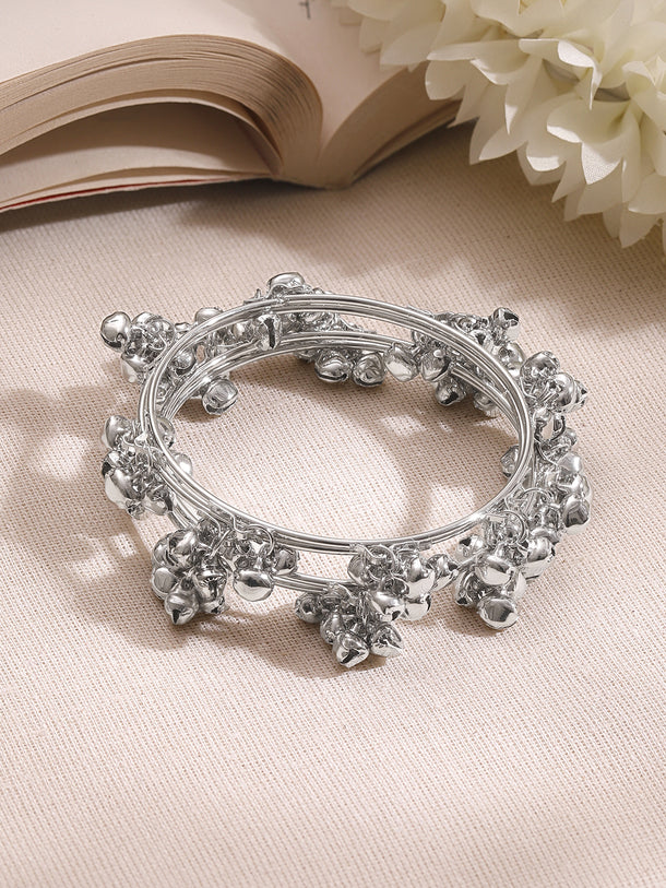 Silver Ghungroo Charm Minimal Bangles Set