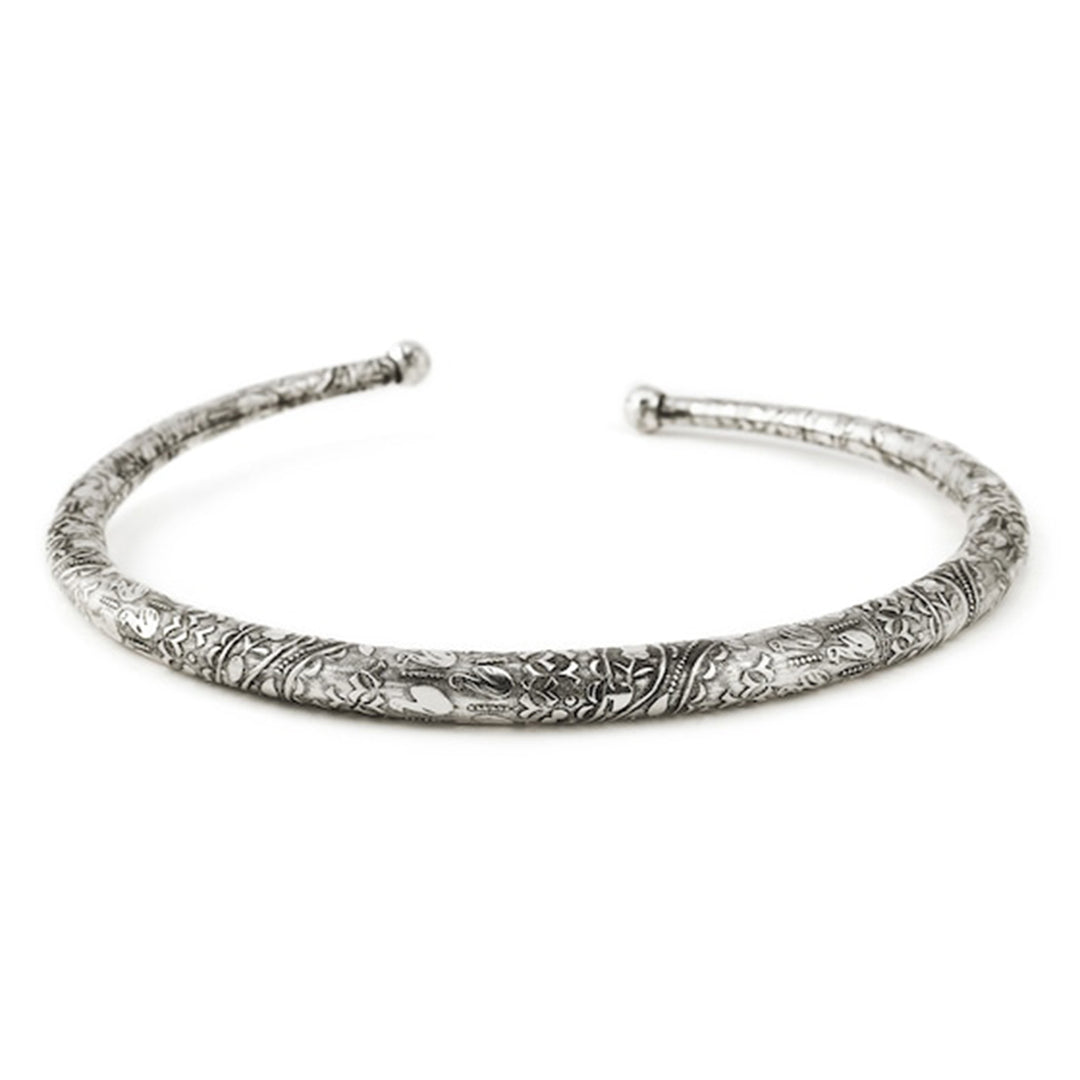 Rubans Oxidized Silver Plated Floral and Geometric Design Statement Choker Necklace