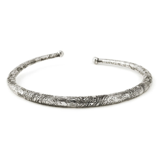 Rubans Oxidized Silver Plated Floral and Geometric Design Statement Choker Necklace