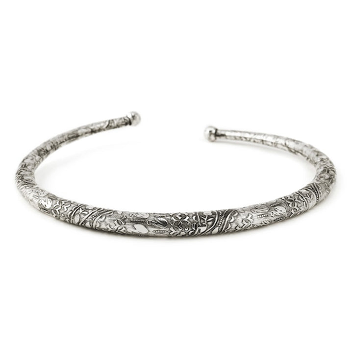 Rubans Oxidized Silver Plated Floral and Geometric Design Statement Choker Necklace