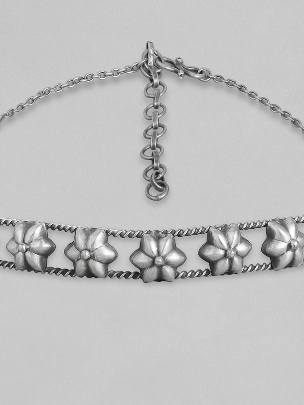 Rubans Floral Oxidised Handcrafted Silver Plated Choker