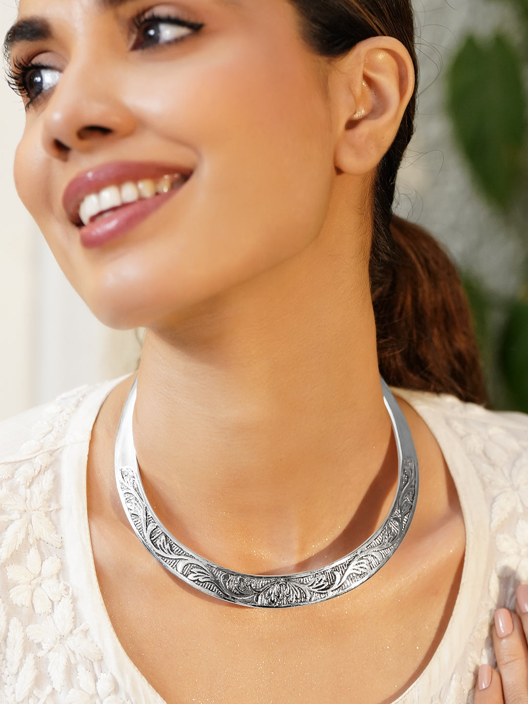 Rubans Brass Rhodium-Plated Necklace