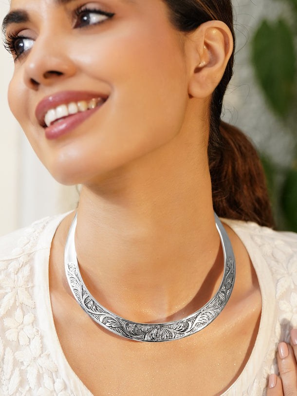 Rubans Brass Rhodium-Plated Necklace