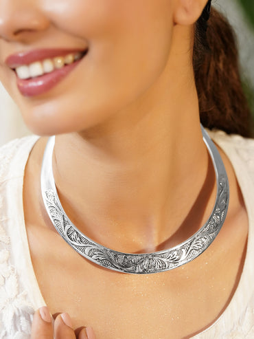 Rubans Brass Rhodium-Plated Necklace
