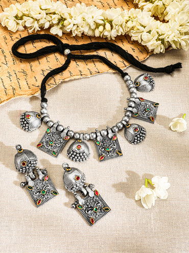 Red & Green Studded Oxidised Choker Set